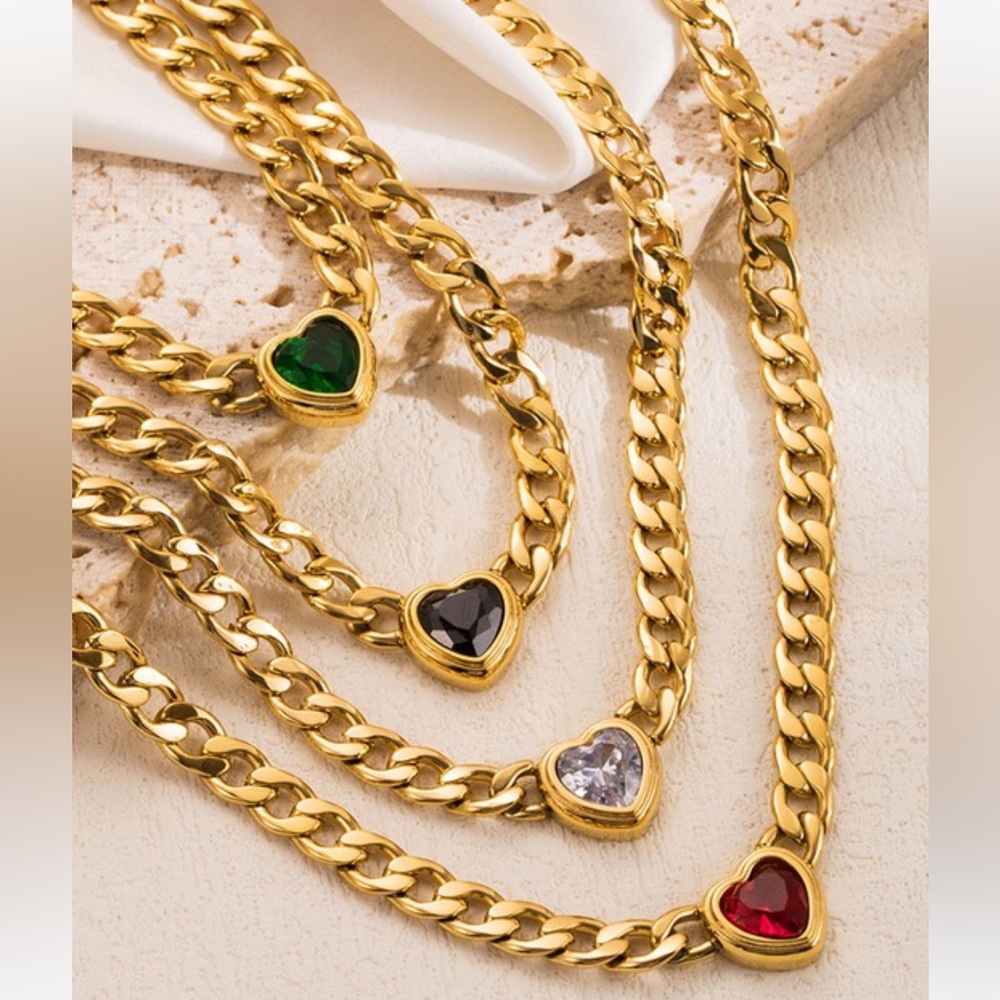 Waterproof Tarnish free gold heart necklace - black